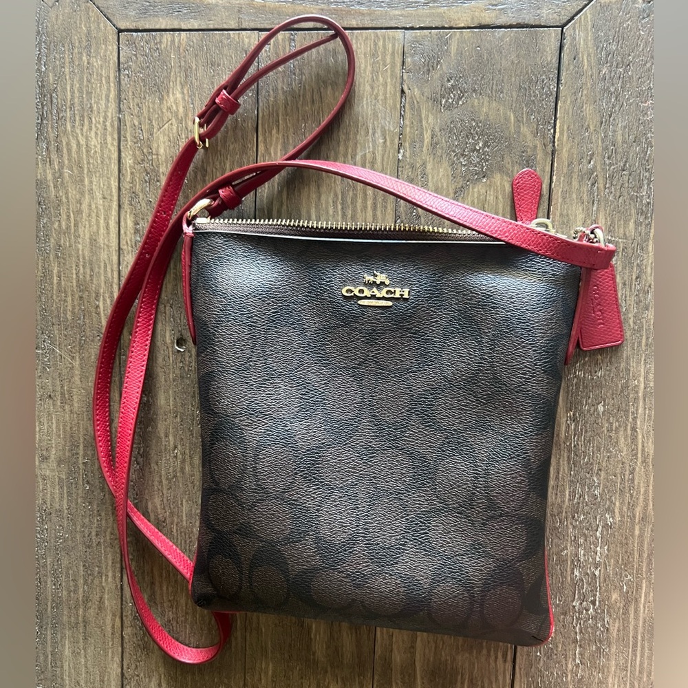 Coach Brown and Red Crossbody Bag